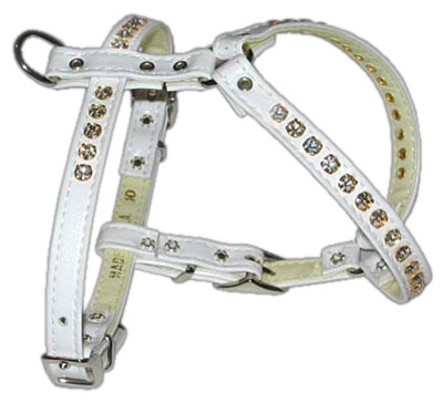 Comfort Harness White w/ Clear Stones 16